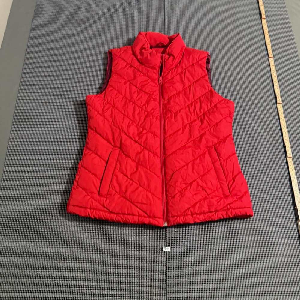 Gap Womens Red Puffer Vest Chevron Quilted Full Zip Size M